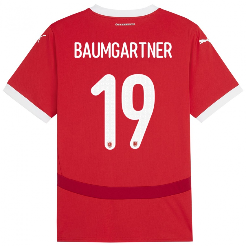 Homem Camisola Áustria Christoph Baumgartner #19 Vermelho Principal 24-26 Camisa