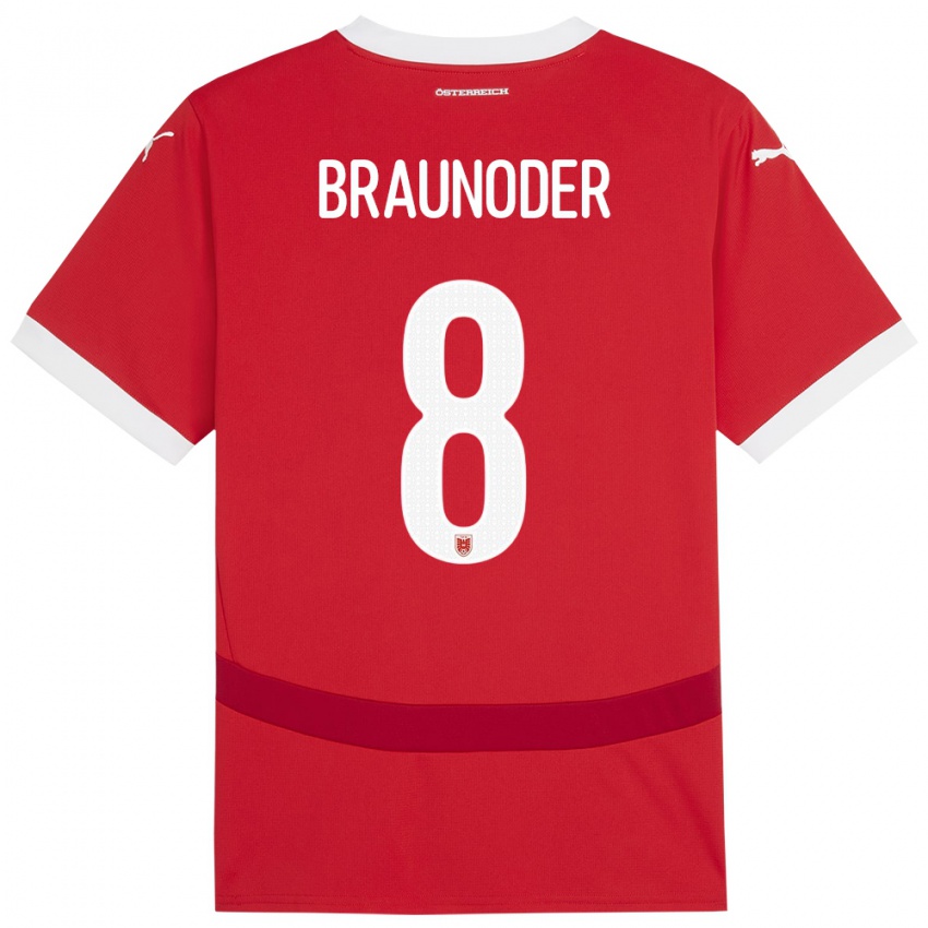 Homem Camisola Áustria Matthias Braunöder #8 Vermelho Principal 24-26 Camisa