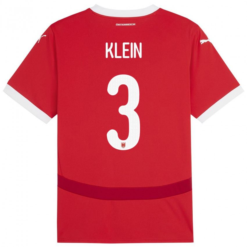 Homem Camisola Áustria Jennifer Klein #3 Vermelho Principal 24-26 Camisa