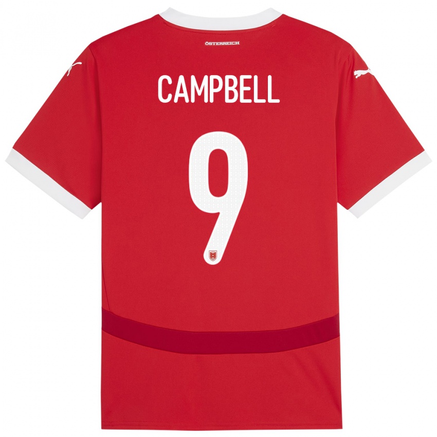 Homem Camisola Áustria Eileen Campbell #9 Vermelho Principal 24-26 Camisa