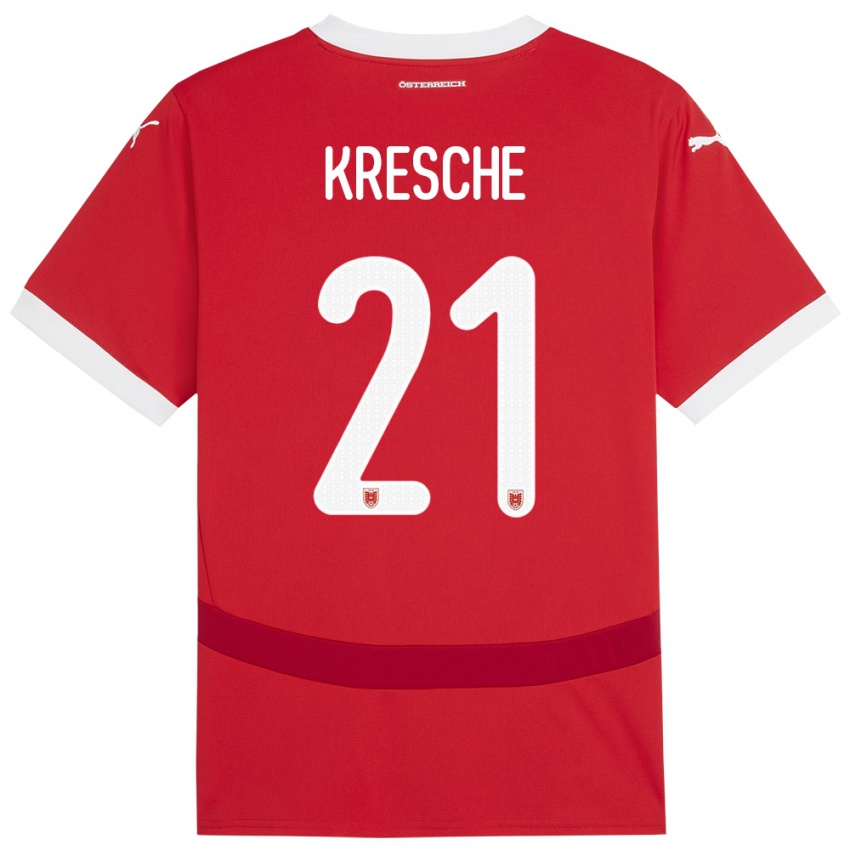 Homem Camisola Áustria Isabella Kresche #21 Vermelho Principal 24-26 Camisa