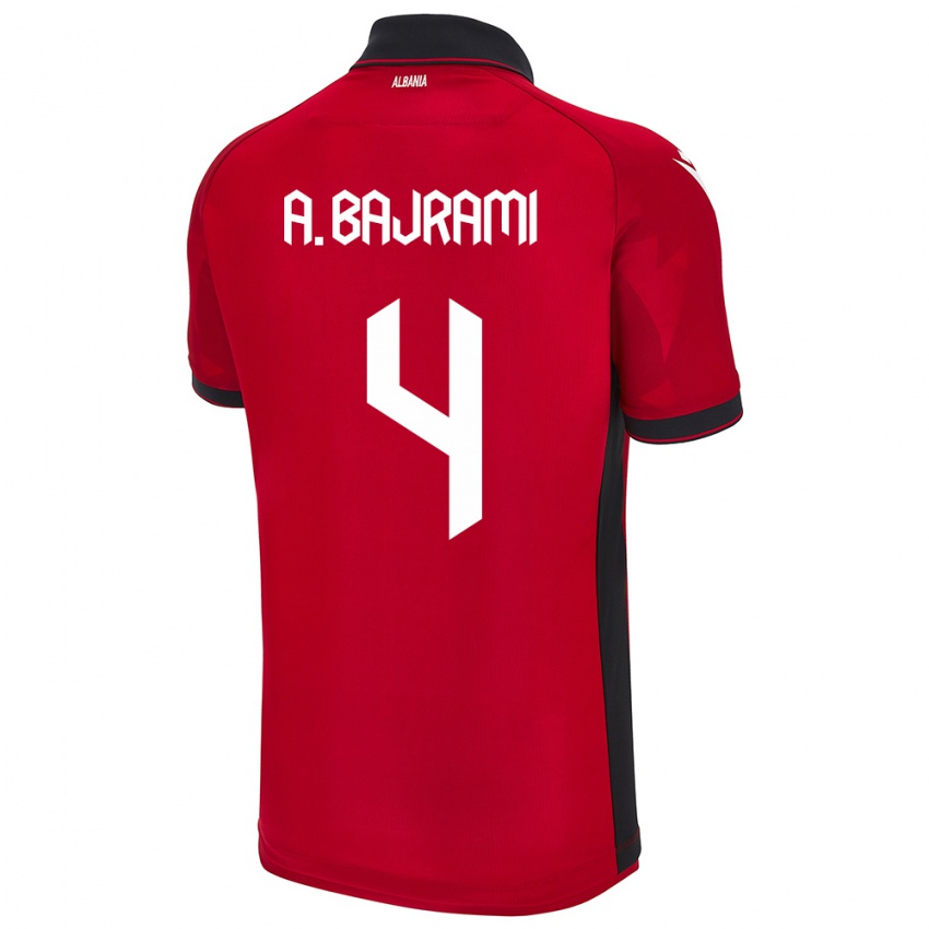 Homem Camisola Albânia Adrian Bajrami #4 Vermelho Principal 24-26 Camisa
