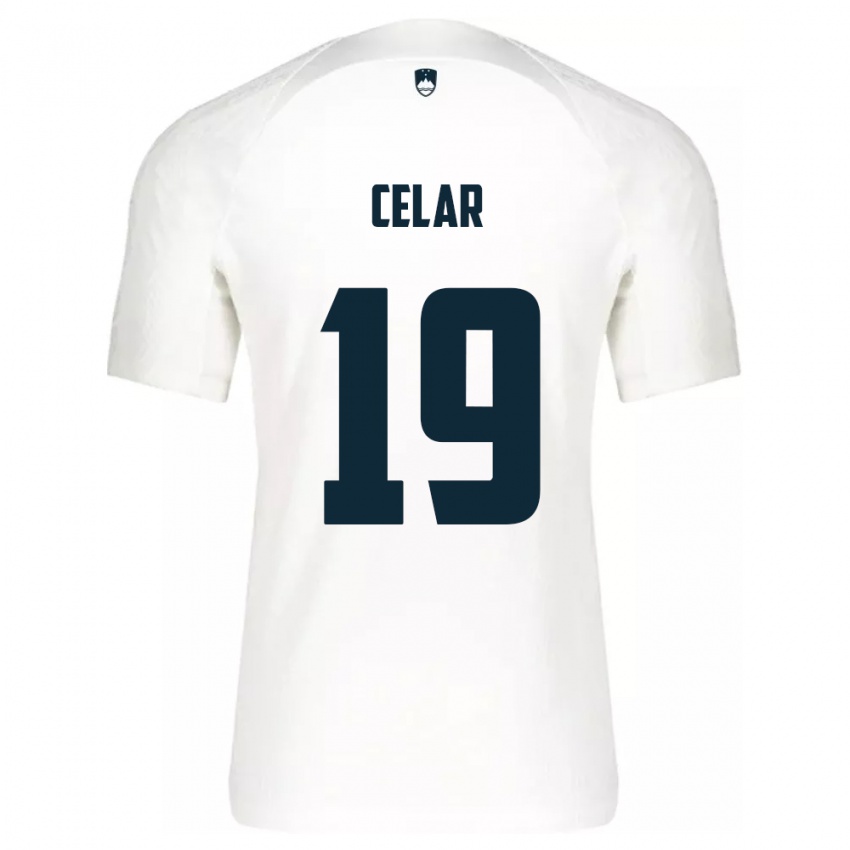 Homem Camisola Eslovênia Zan Celar #19 Branco Principal 24-26 Camisa