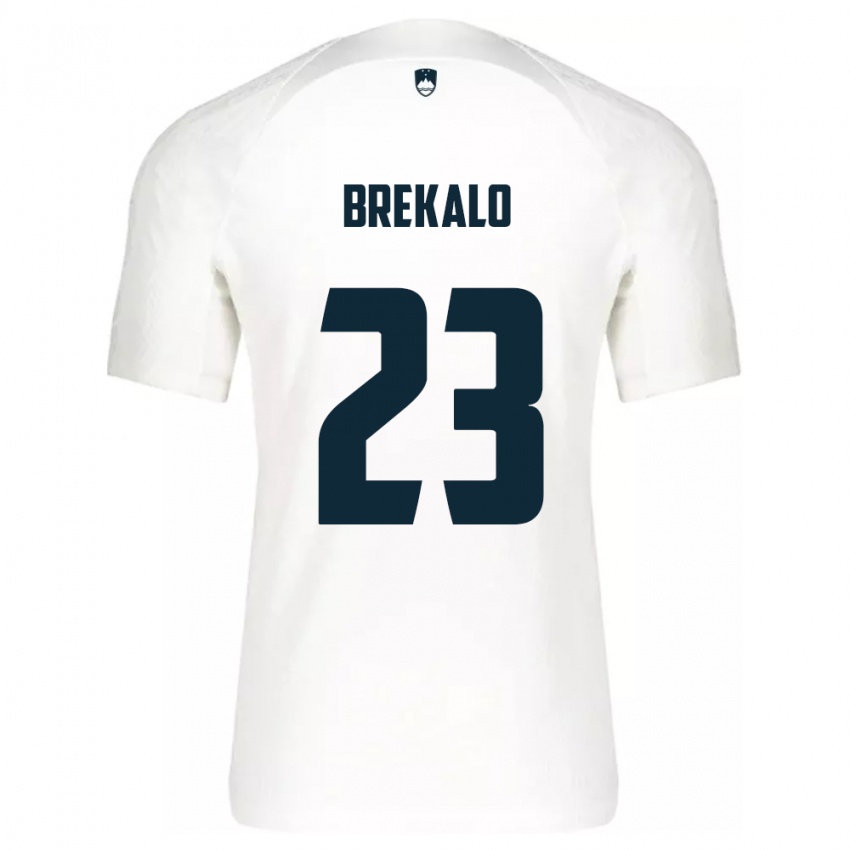 Homem Camisola Eslovênia David Brekalo #23 Branco Principal 24-26 Camisa