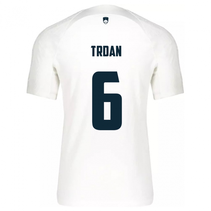 Homem Camisola Eslovênia Miha Trdan #6 Branco Principal 24-26 Camisa
