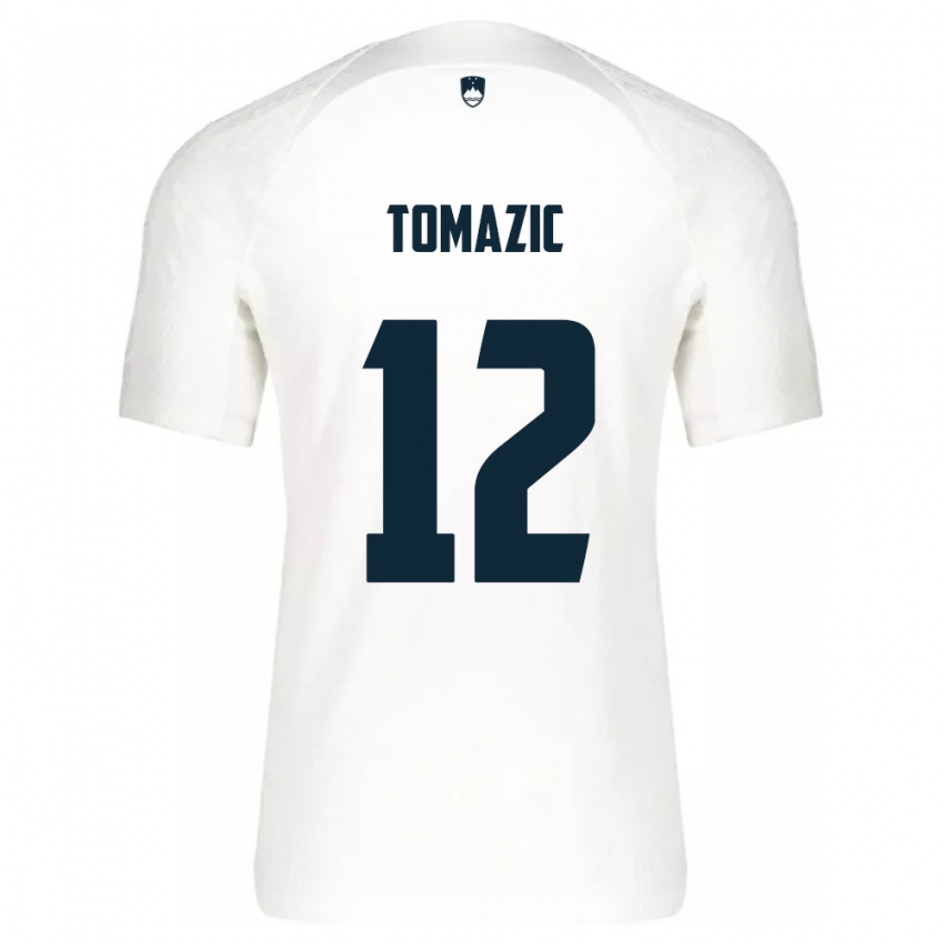 Homem Camisola Eslovênia Lukas Tomazic #12 Branco Principal 24-26 Camisa