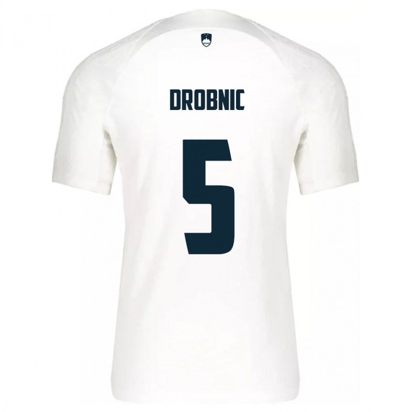 Homem Camisola Eslovênia Dominik Drobnic #5 Branco Principal 24-26 Camisa