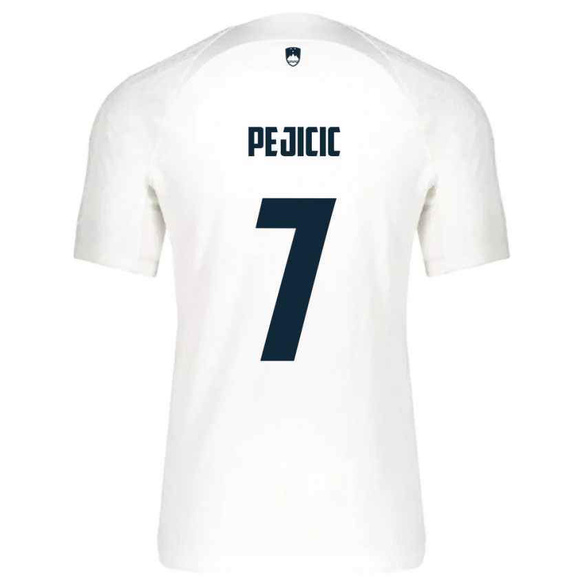 Homem Camisola Eslovênia David Pejičić #7 Branco Principal 24-26 Camisa