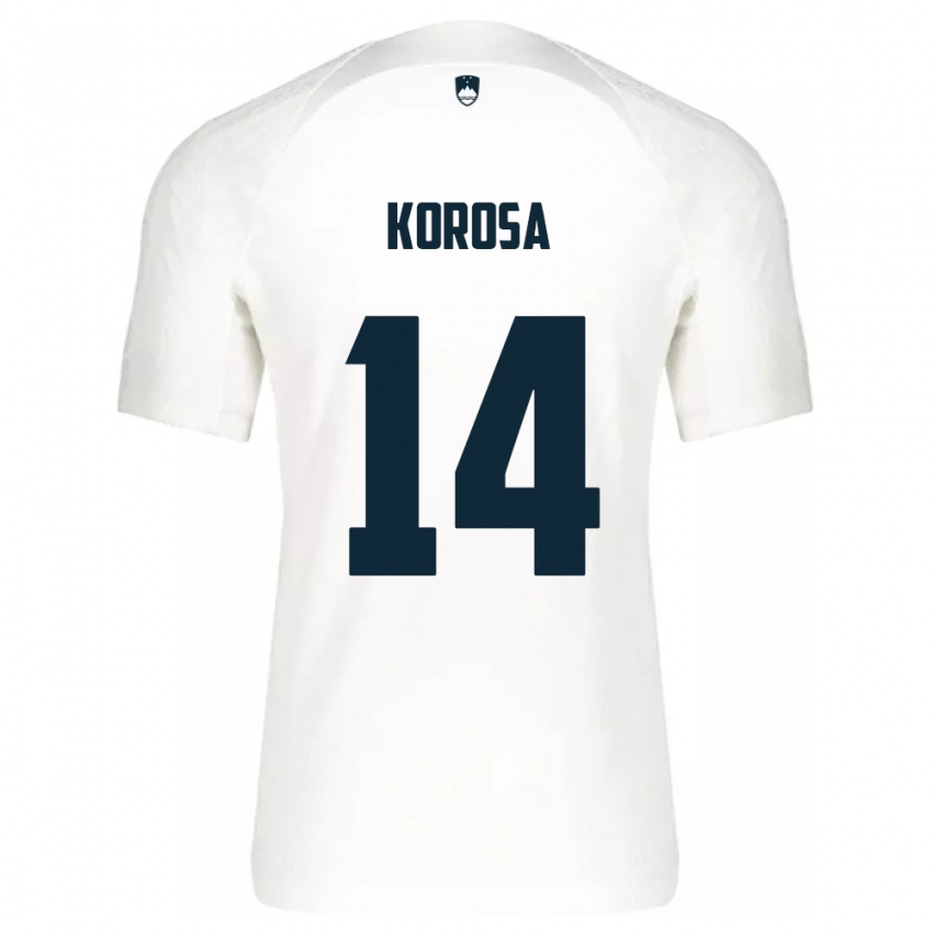 Homem Camisola Eslovênia Anej Koroša #14 Branco Principal 24-26 Camisa