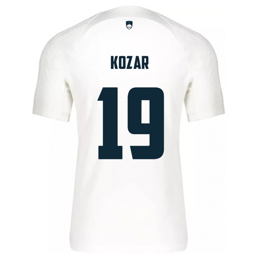 Homem Camisola Eslovênia Kristjan Kozar #19 Branco Principal 24-26 Camisa