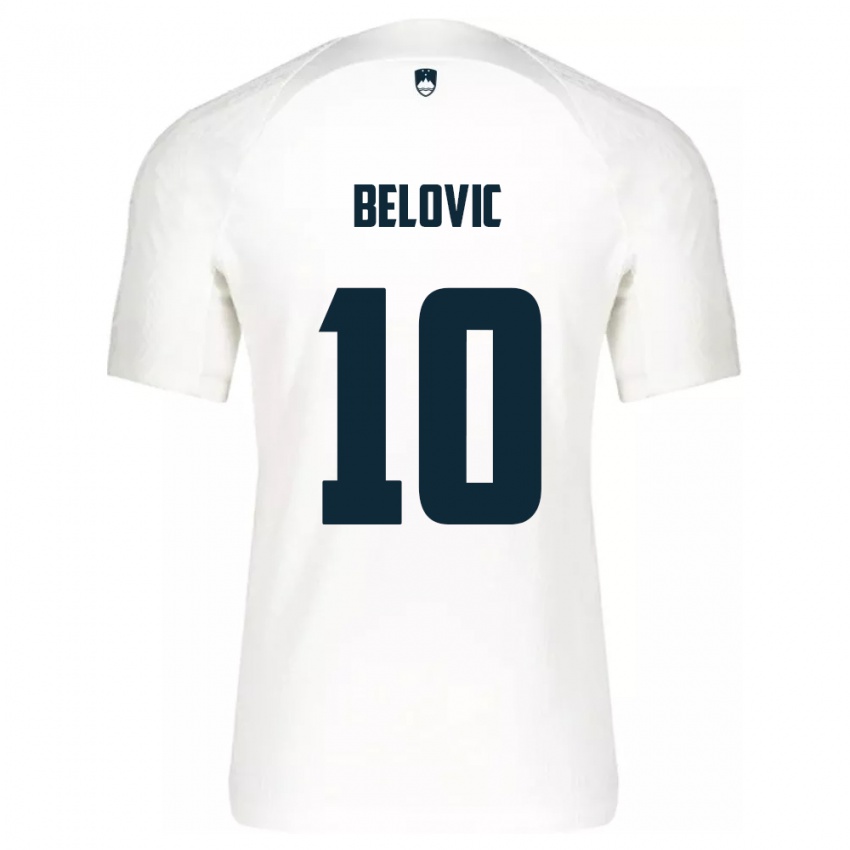 Homem Camisola Eslovênia Nik Belovic #10 Branco Principal 24-26 Camisa