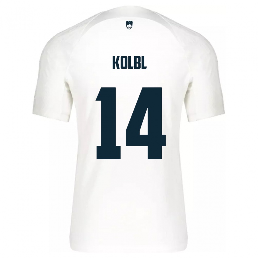 Homem Camisola Eslovênia Špela Kolbl #14 Branco Principal 24-26 Camisa