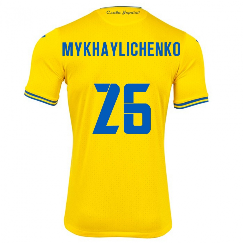 Homem Camisola Ucrânia Bogdan Mykhaylichenko #26 Amarelo Principal 24-26 Camisa