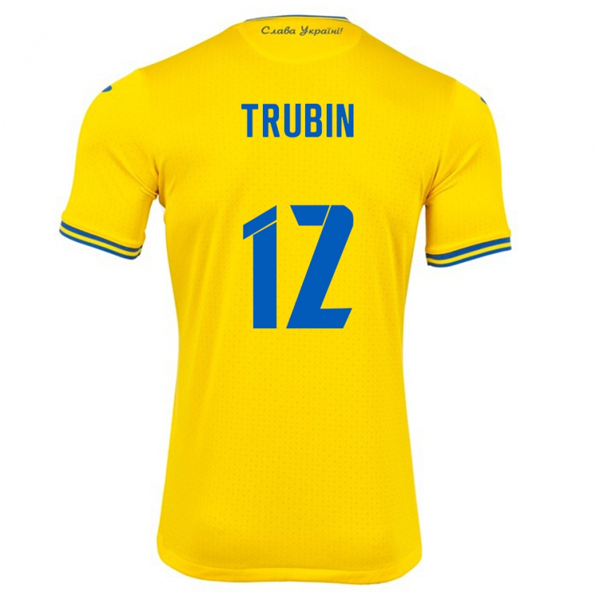 Homem Camisola Ucrânia Anatoliy Trubin #12 Amarelo Principal 24-26 Camisa