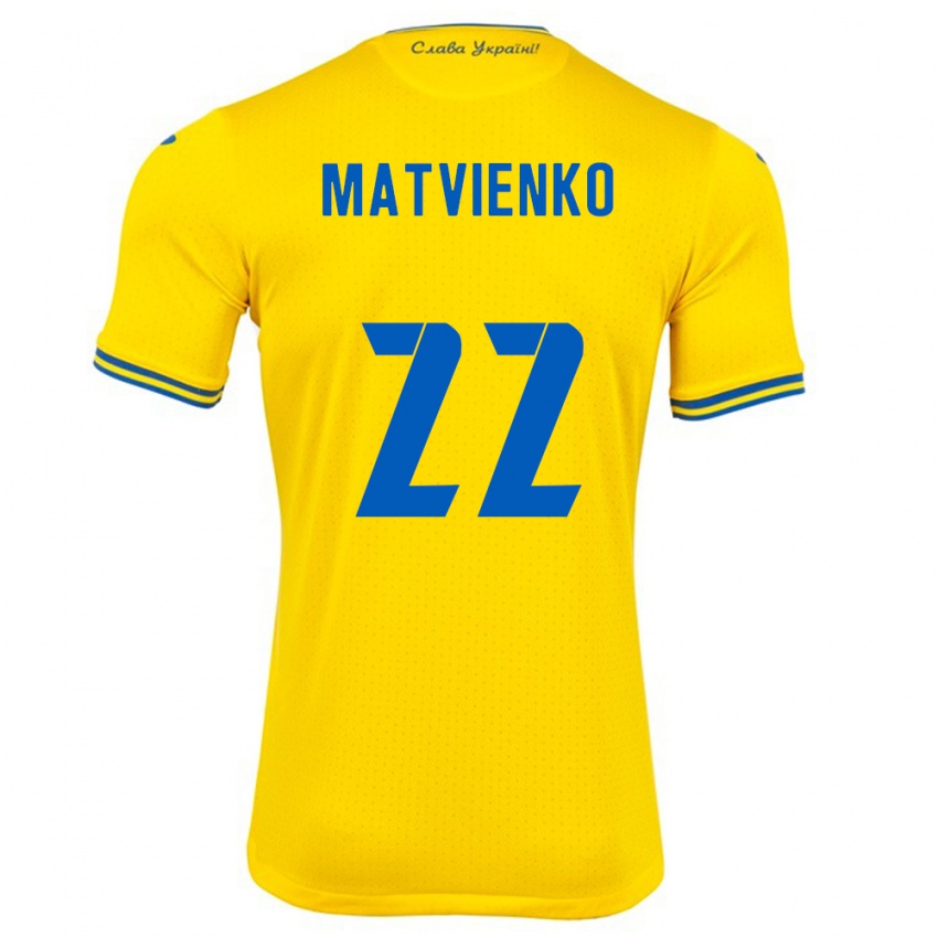 Homem Camisola Ucrânia Mykola Matvienko #22 Amarelo Principal 24-26 Camisa