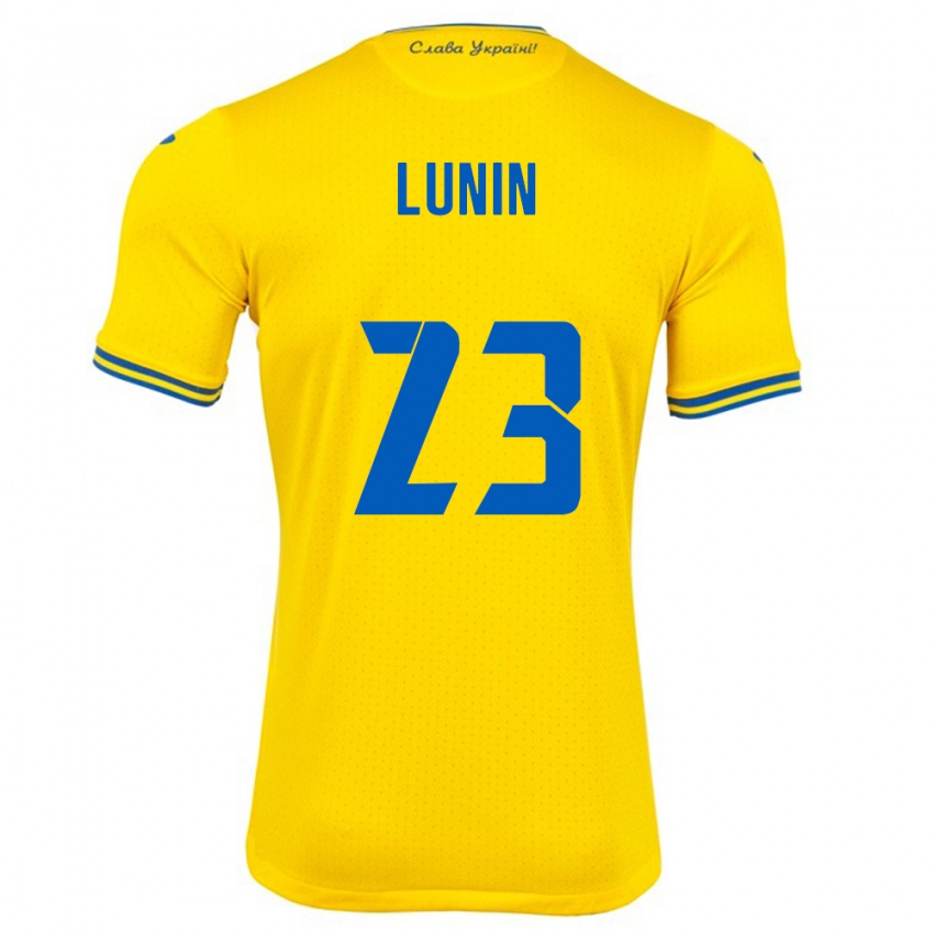 Homem Camisola Ucrânia Andriy Lunin #23 Amarelo Principal 24-26 Camisa