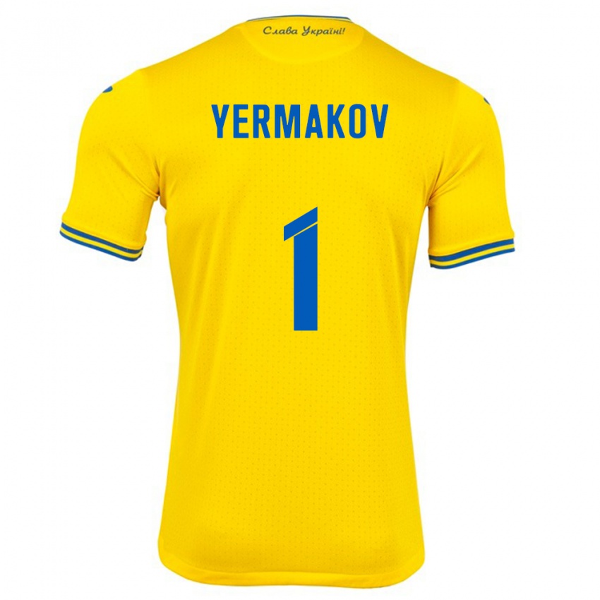 Homem Camisola Ucrânia Georgiy Yermakov #1 Amarelo Principal 24-26 Camisa