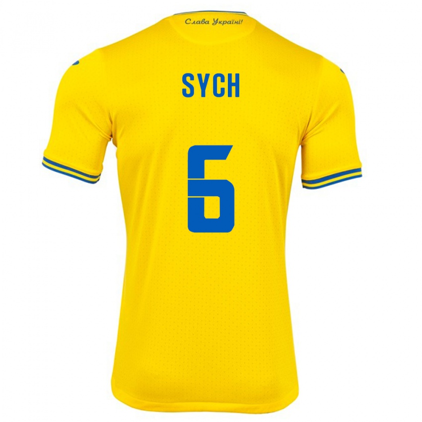 Homem Camisola Ucrânia Oleksiy Sych #6 Amarelo Principal 24-26 Camisa