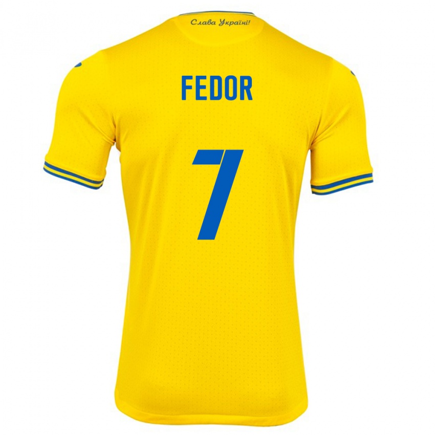 Homem Camisola Ucrânia Oleg Fedor #7 Amarelo Principal 24-26 Camisa