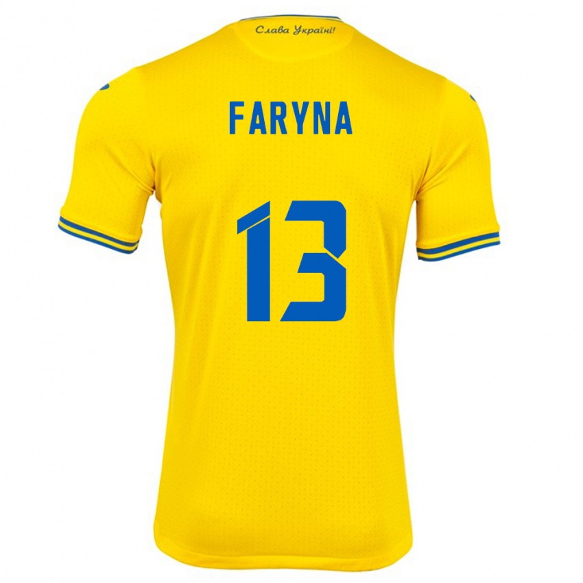 Homem Camisola Ucrânia Maryan Faryna #13 Amarelo Principal 24-26 Camisa