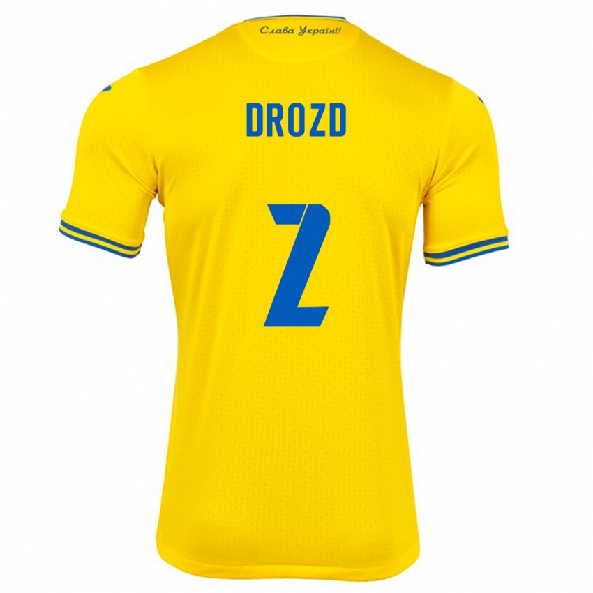 Homem Camisola Ucrânia Anton Drozd #2 Amarelo Principal 24-26 Camisa