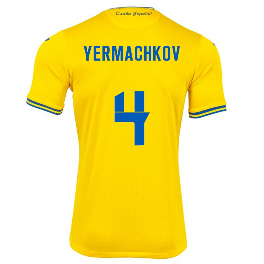 Homem Camisola Ucrânia Ivan Yermachkov #4 Amarelo Principal 24-26 Camisa