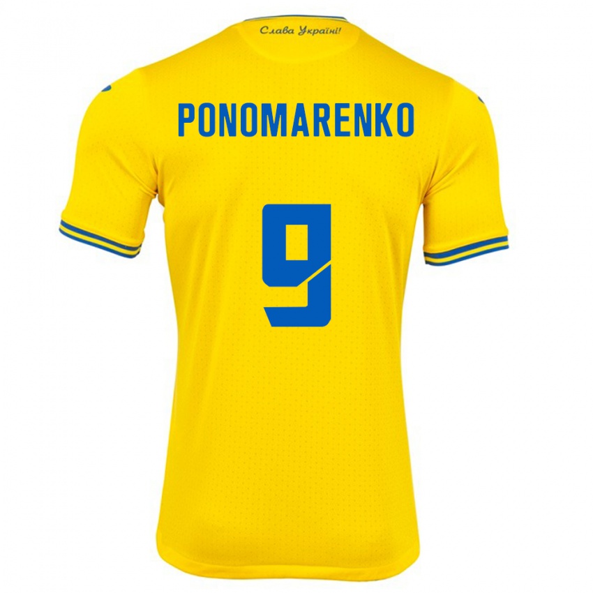 Homem Camisola Ucrânia Matviy Ponomarenko #9 Amarelo Principal 24-26 Camisa