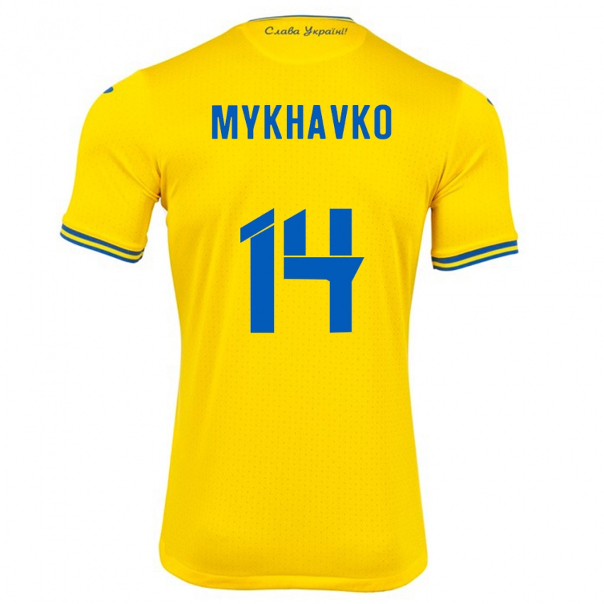 Homem Camisola Ucrânia Taras Mykhavko #14 Amarelo Principal 24-26 Camisa