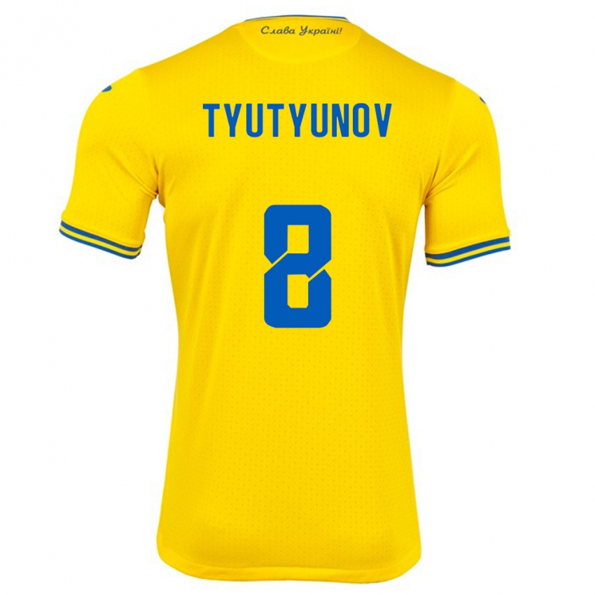 Homem Camisola Ucrânia Vladyslav Tyutyunov #8 Amarelo Principal 24-26 Camisa