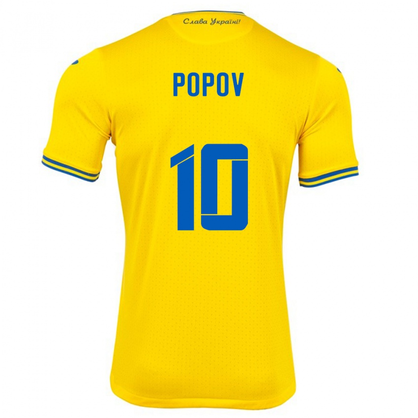 Homem Camisola Ucrânia Bogdan Popov #10 Amarelo Principal 24-26 Camisa