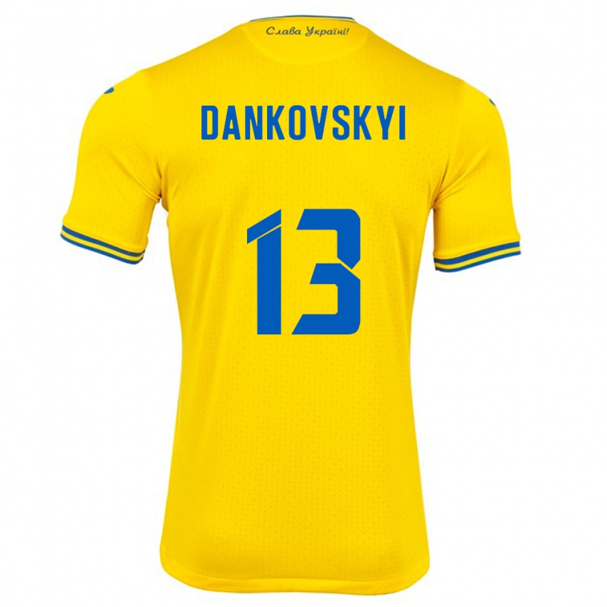 Homem Camisola Ucrânia Yegor Dankovskyi #13 Amarelo Principal 24-26 Camisa