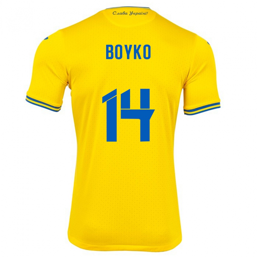 Homem Camisola Ucrânia Evgen Boyko #14 Amarelo Principal 24-26 Camisa