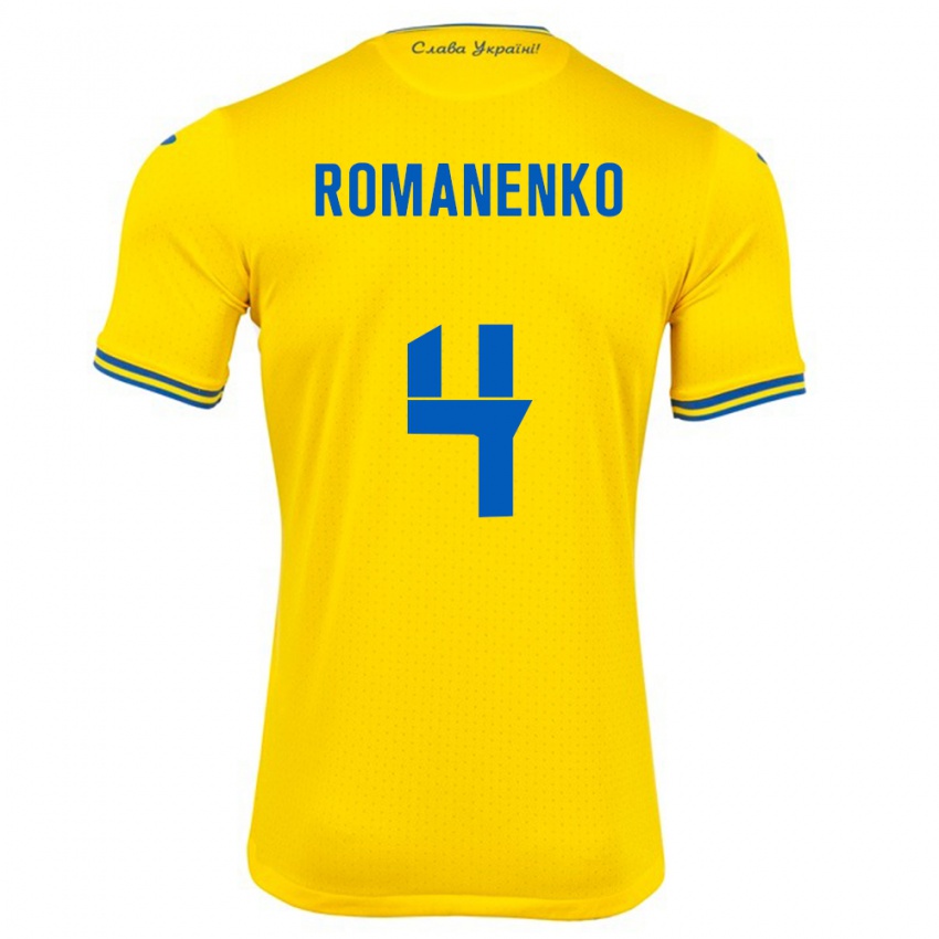 Homem Camisola Ucrânia Tetyana Romanenko #4 Amarelo Principal 24-26 Camisa