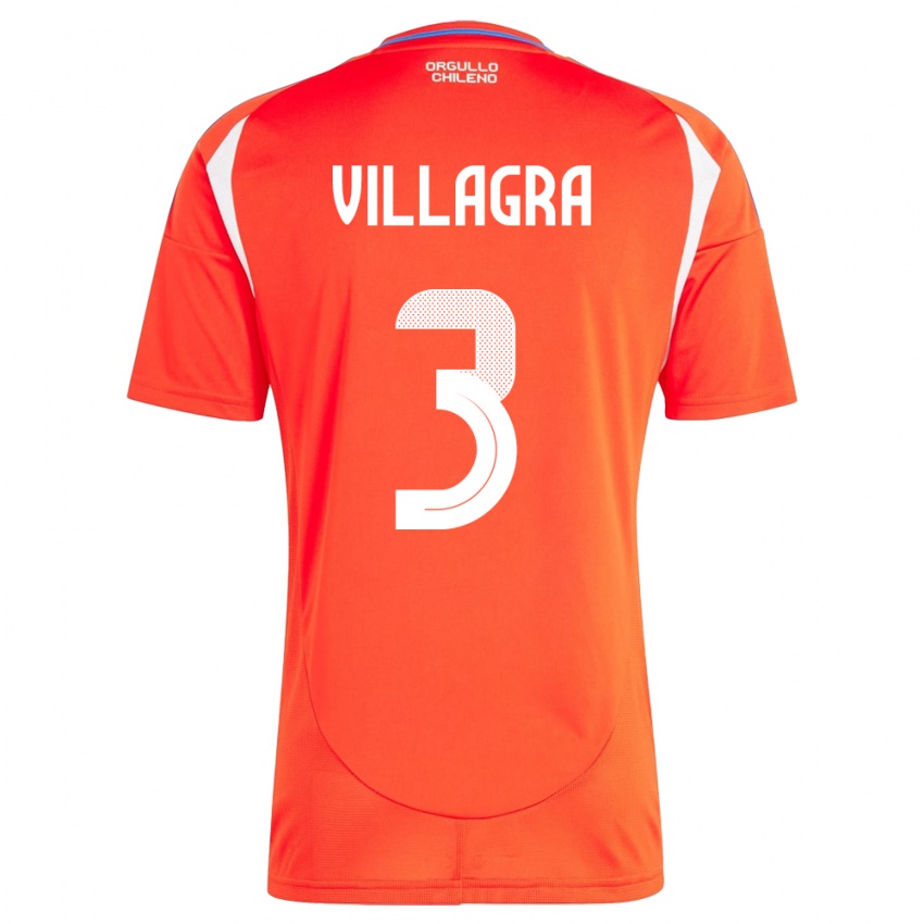 Homem Camisola Chile Jonathan Villagra #3 Vermelho Principal 24-26 Camisa