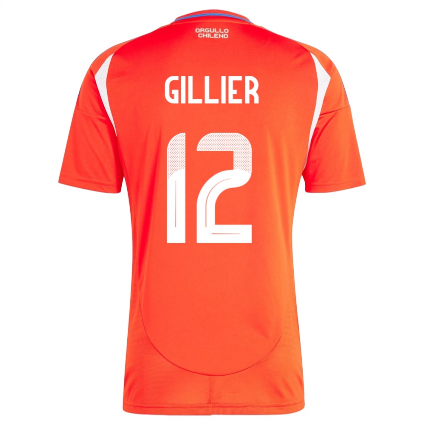 Homem Camisola Chile Thomas Gillier #12 Vermelho Principal 24-26 Camisa