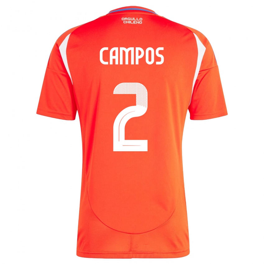 Homem Camisola Chile Víctor Campos #2 Vermelho Principal 24-26 Camisa