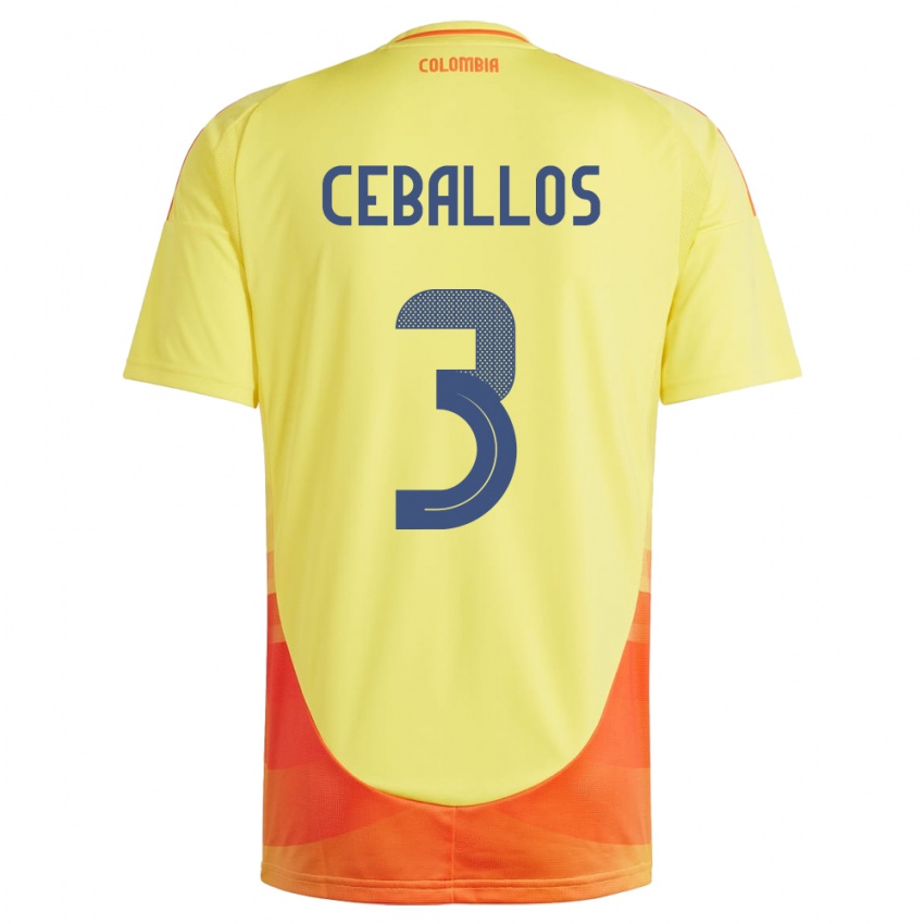 Homem Camisola Colômbia Brayan Ceballos #3 Amarelo Principal 24-26 Camisa