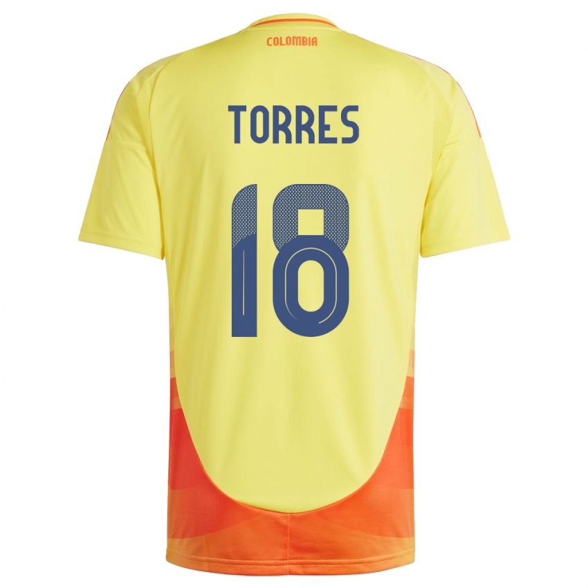 Homem Camisola Colômbia Jhojan Torres #18 Amarelo Principal 24-26 Camisa