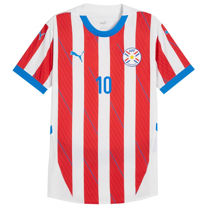 Homem Camisola Paraguai Miguel Almirón #10 Branco Vermelho Principal 24-26 Camisa