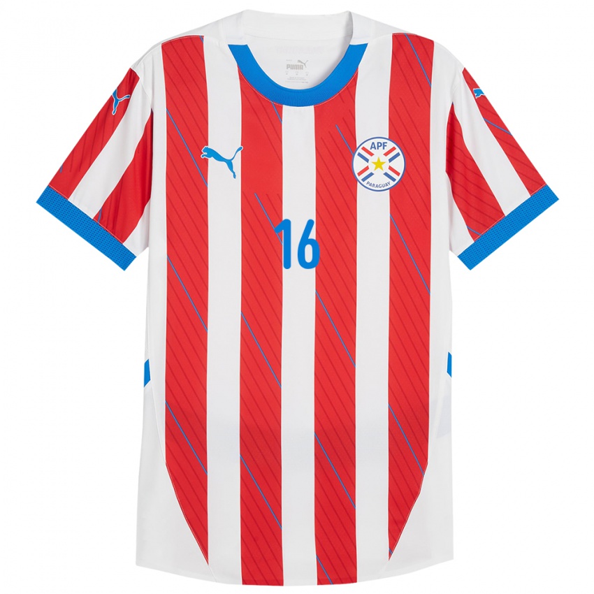 Homem Camisola Paraguai Lucas Guiñazú #16 Branco Vermelho Principal 24-26 Camisa