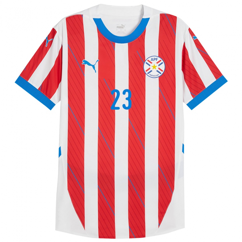 Homem Camisola Paraguai Miguel Giménez #23 Branco Vermelho Principal 24-26 Camisa