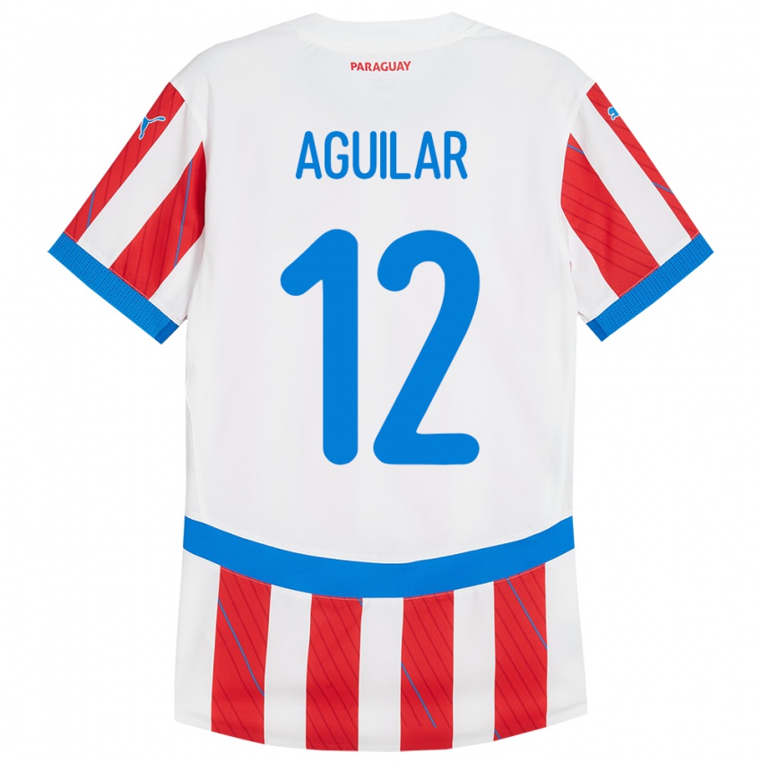 Homem Camisola Paraguai Alfredo Aguilar #12 Branco Vermelho Principal 24-26 Camisa