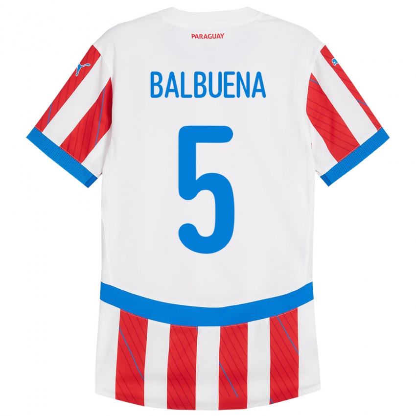 Homem Camisola Paraguai Fabián Balbuena #5 Branco Vermelho Principal 24-26 Camisa