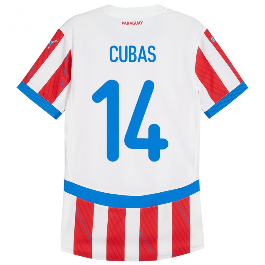 Homem Camisola Paraguai Andrés Cubas #14 Branco Vermelho Principal 24-26 Camisa