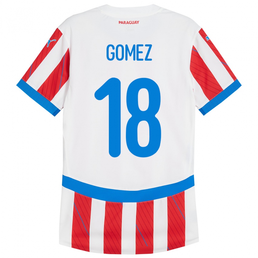 Homem Camisola Paraguai Diego Gómez #18 Branco Vermelho Principal 24-26 Camisa