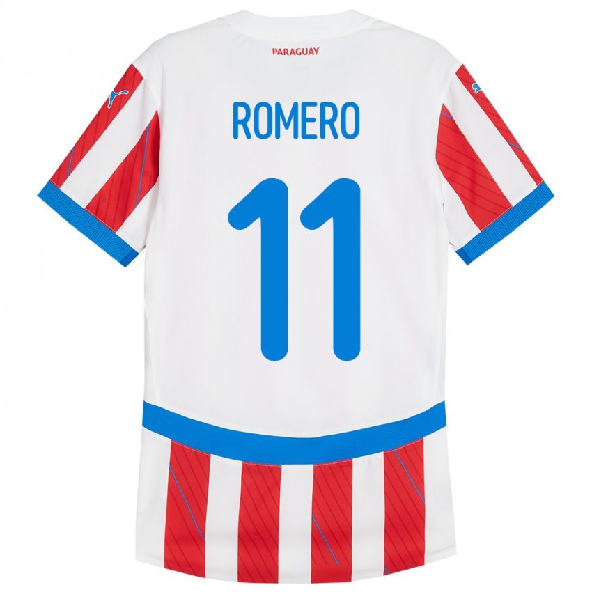 Homem Camisola Paraguai Ángel Romero #11 Branco Vermelho Principal 24-26 Camisa