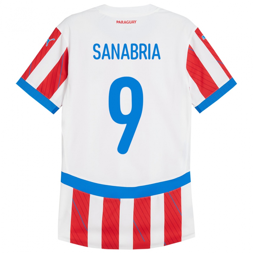 Homem Camisola Paraguai Antonio Sanabria #9 Branco Vermelho Principal 24-26 Camisa