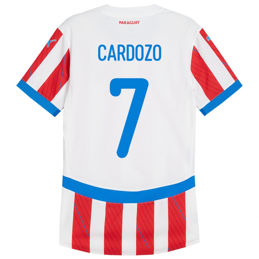 Homem Camisola Paraguai Fernando Cardozo #7 Branco Vermelho Principal 24-26 Camisa