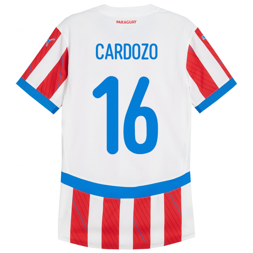 Homem Camisola Paraguai Juan Cardozo #16 Branco Vermelho Principal 24-26 Camisa