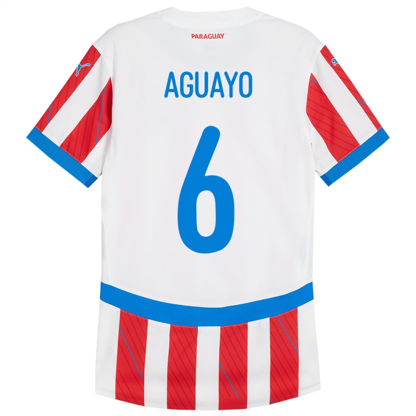 Homem Camisola Paraguai Ángel Aguayo #6 Branco Vermelho Principal 24-26 Camisa